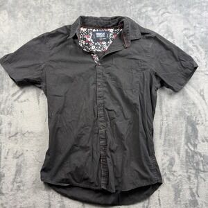 Monument - Black Floral Dotted Short Sleeve Button Up  Shirt - Size Large
